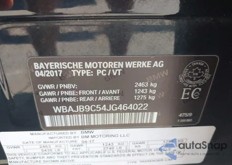 2018 BMW M550I xDrive из США, поврежденный, VIN WBAJB9C54JG464022